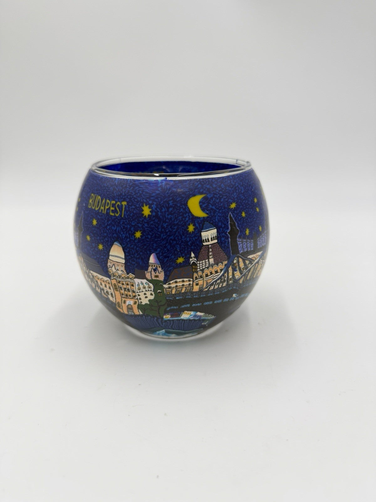 Leuchtglas germany art glass votive candle holder city Budapest Hungary 3.5”x3”