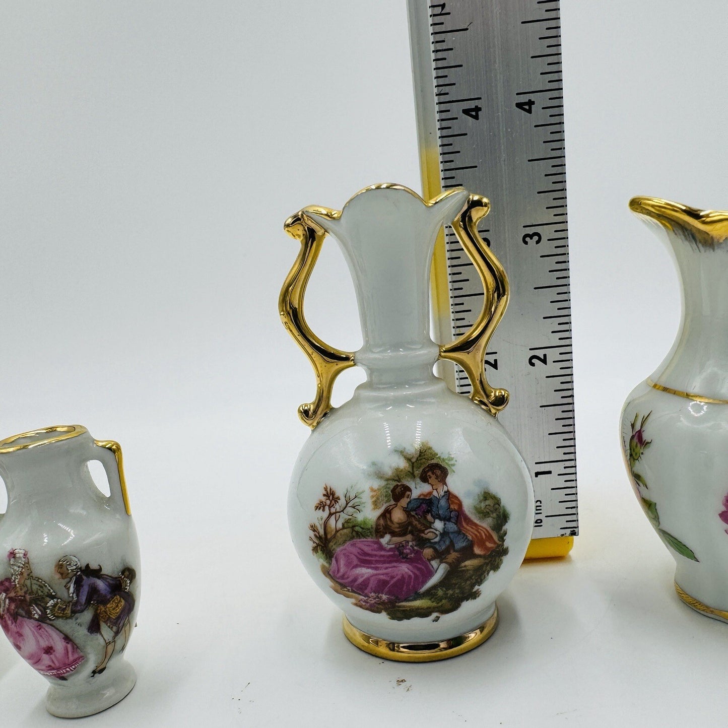 Limoges France Porcelain Miniature Painted Set Mini Vase Urn Bowl