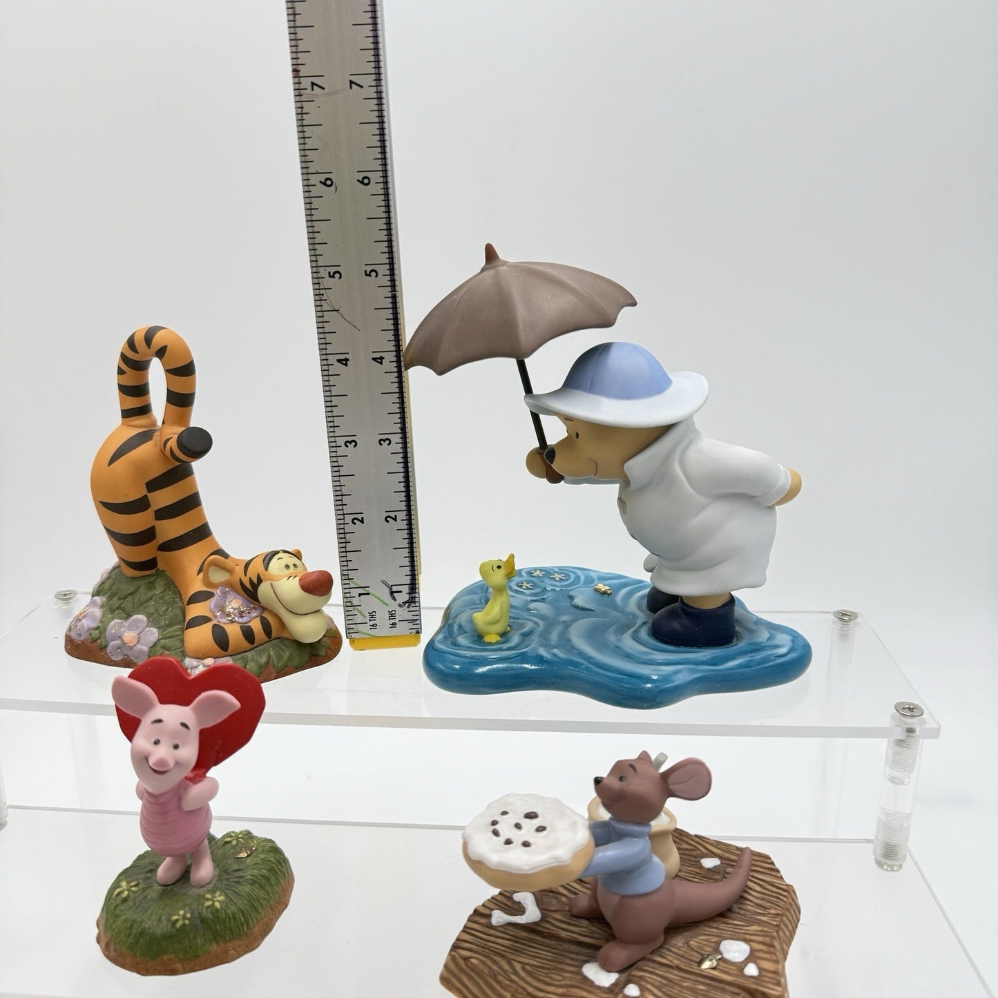 Disney Pooh And Friends Porcelain Figurines Tigger Piglet Pooh Roo Set 5” and 3”