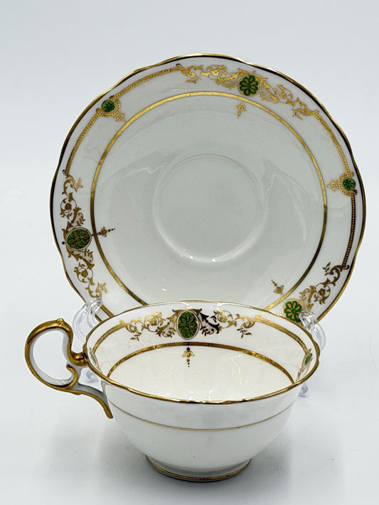 Rare Vintage Aynsley Porcelain England Tea Cup & Saucer Painted Gold Gilt Set