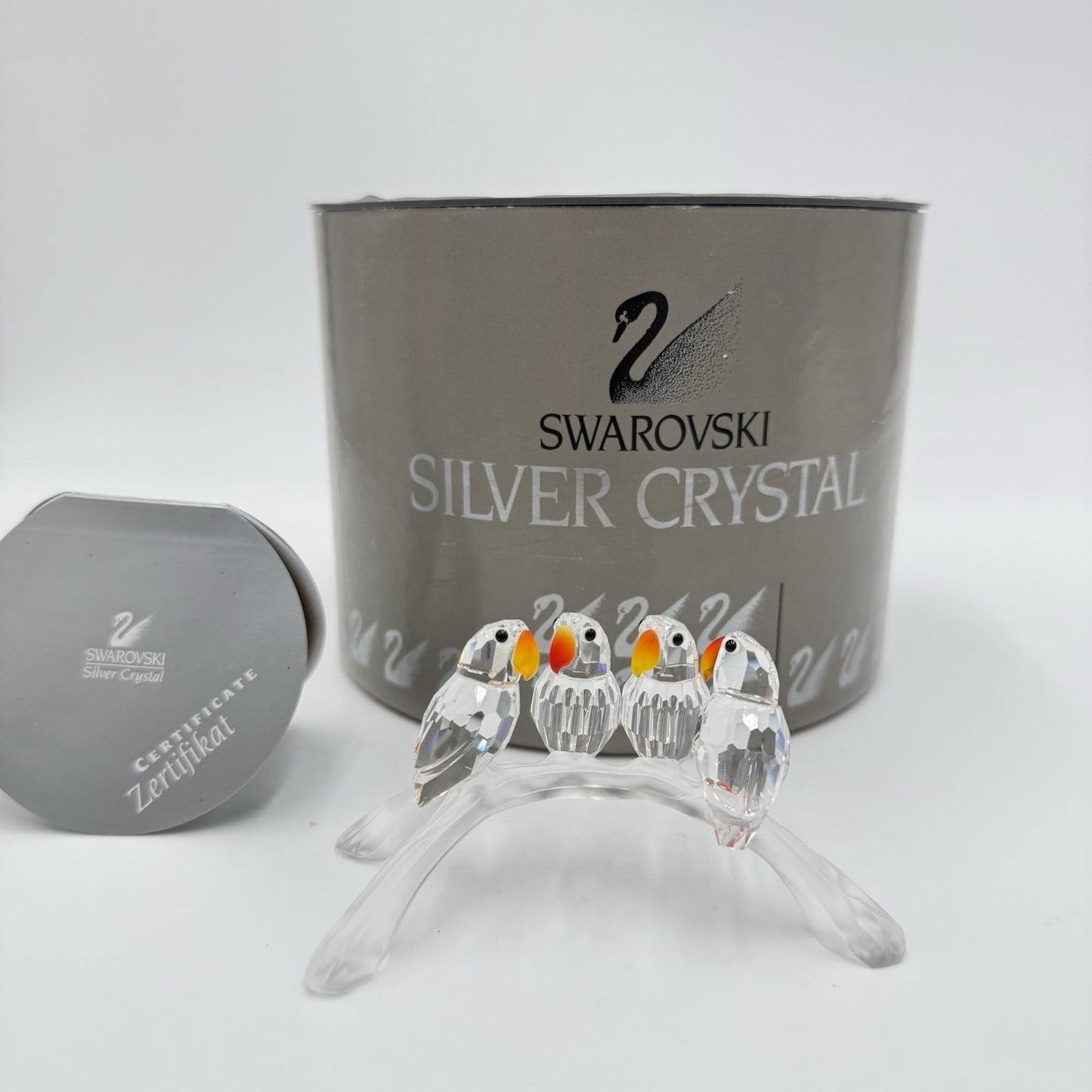 Swarovski Crystal Baby Lovebirds On a Branch Figurine Austria Box /COA