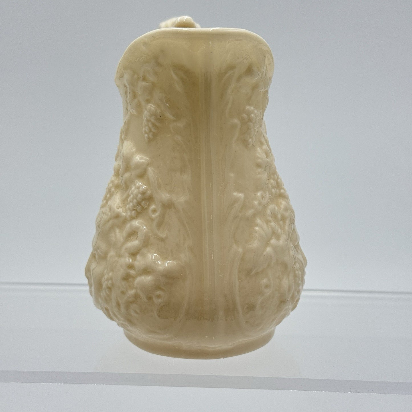 Belleek Irish Porcelain Bacchus Mask Grapes Embossed 4” Pitcher