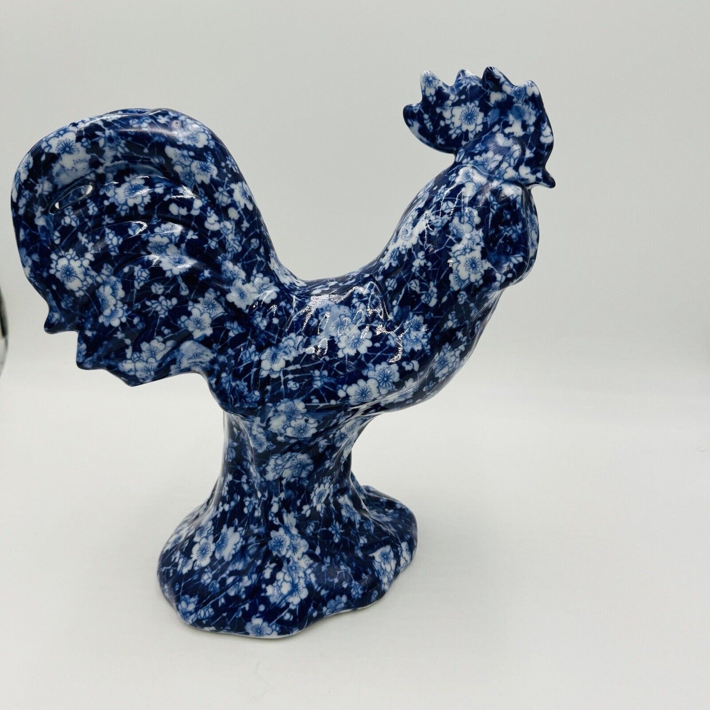 Victoria Ware Ironstone Blue White Chintz/Calico large Rooster Figurine Vintage