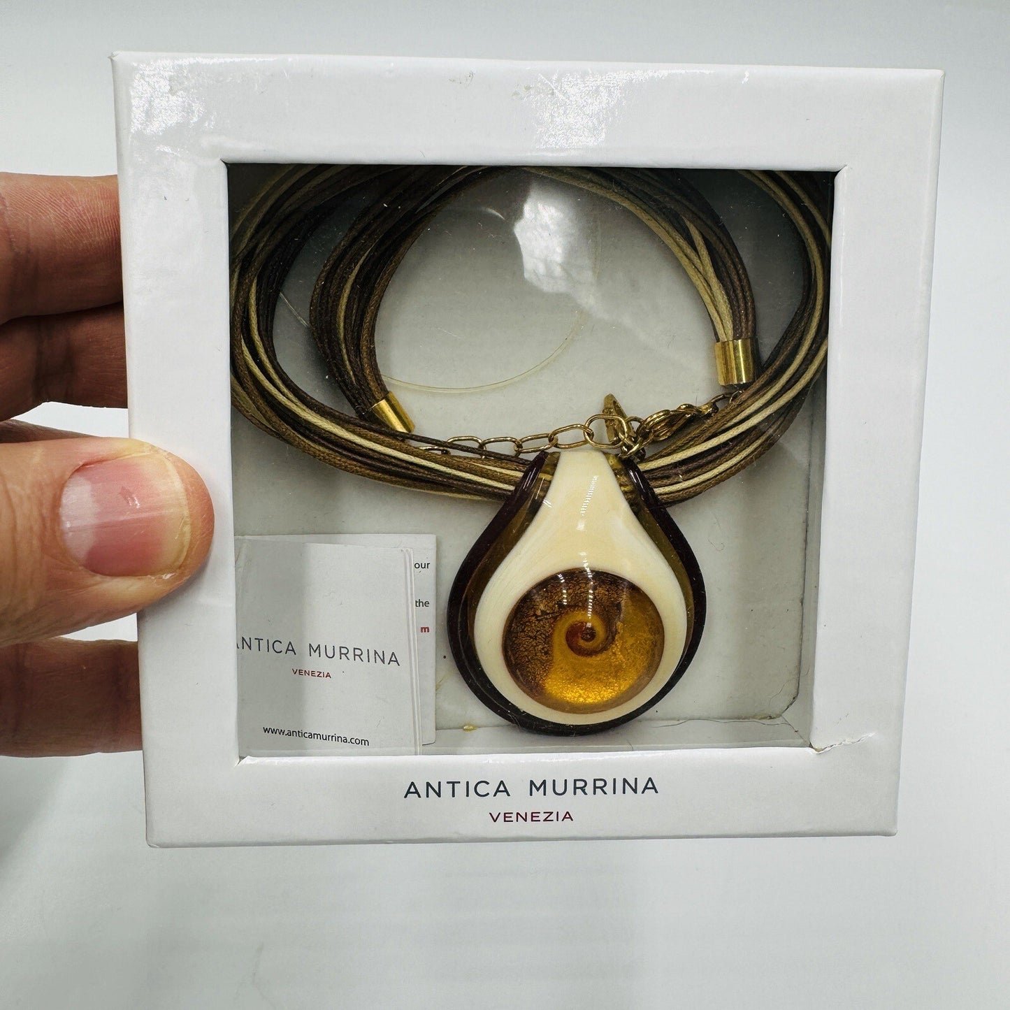 Antica Murrina Venetian Art Glass Amber Swirl Multi Straps Necklace Italy