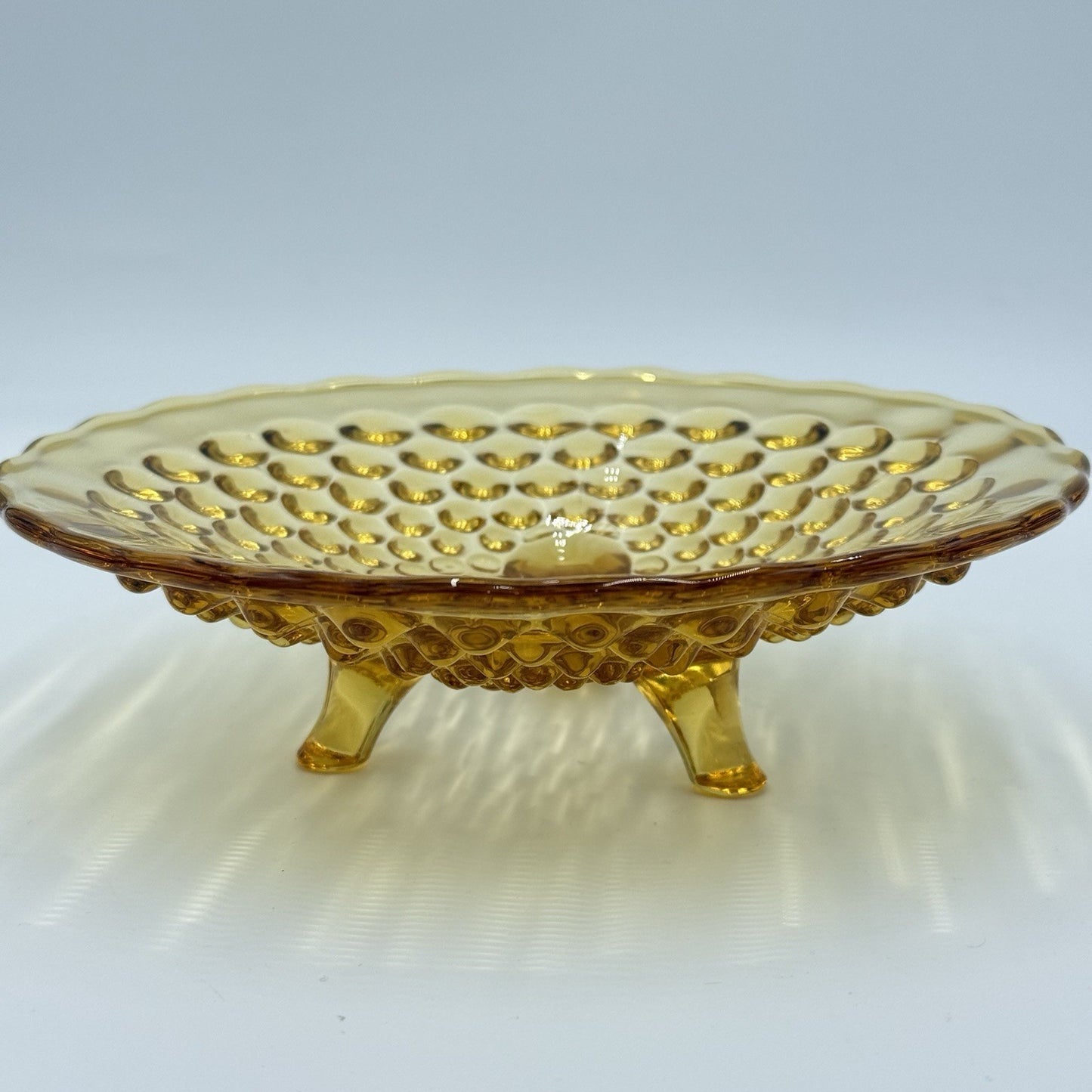 Vintage L.E. Smith Art Glass Amber footed Hobnail Bowl Candy Dish 2”x7”