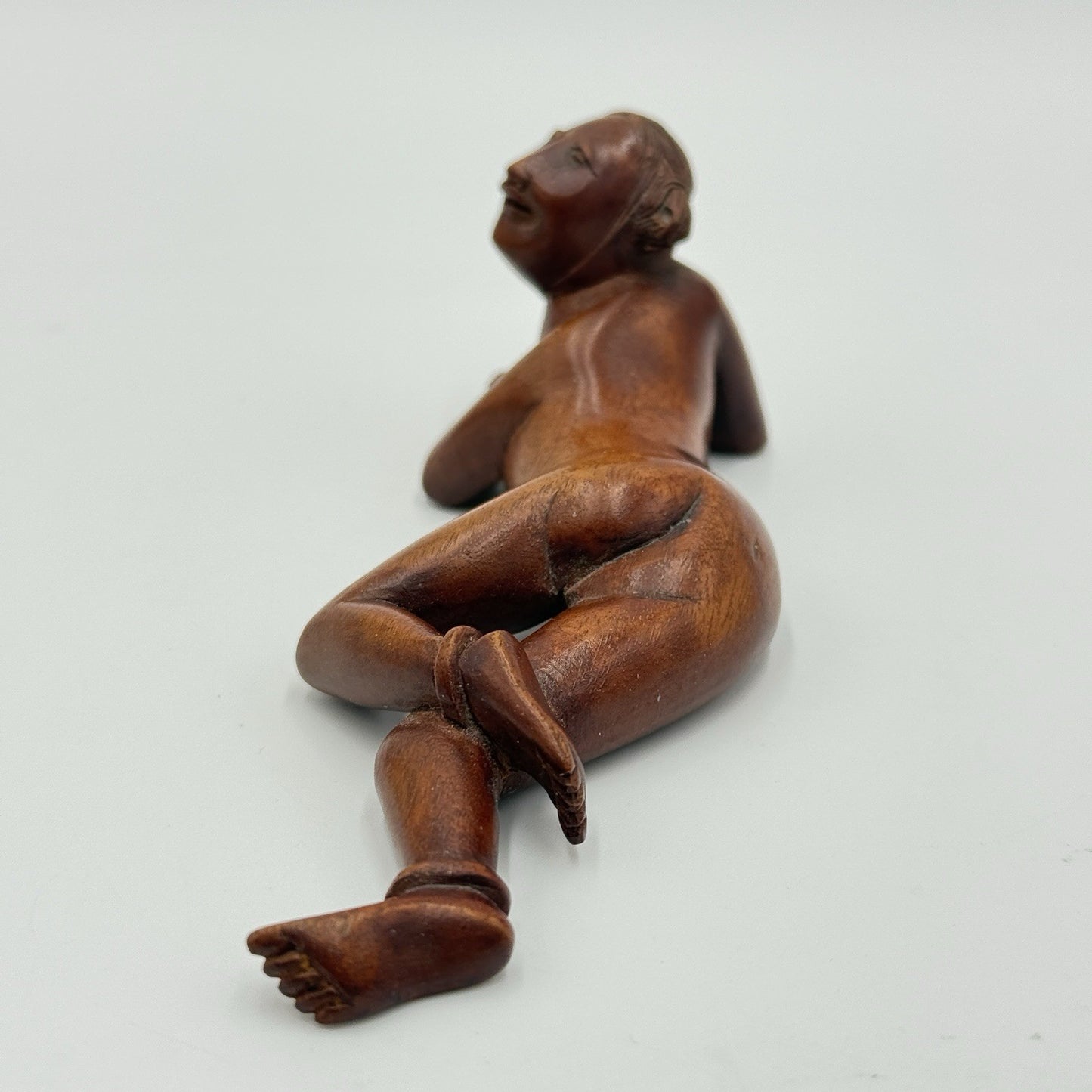 Antique Chinese Netsuke Wood Carved Women Posing Figurine Folk Art Hand Carved