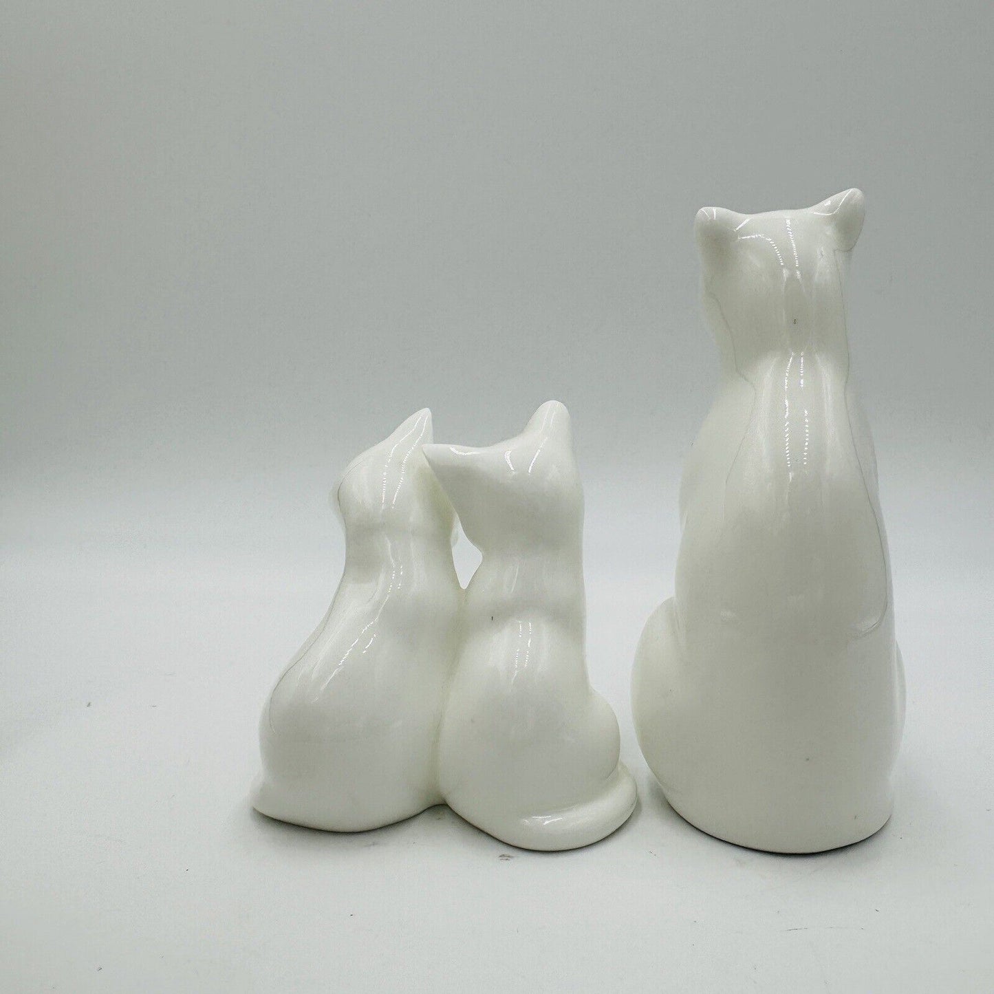 Coalport Cat Figurines Moments England White Glossy Bisque Kitties Vintage