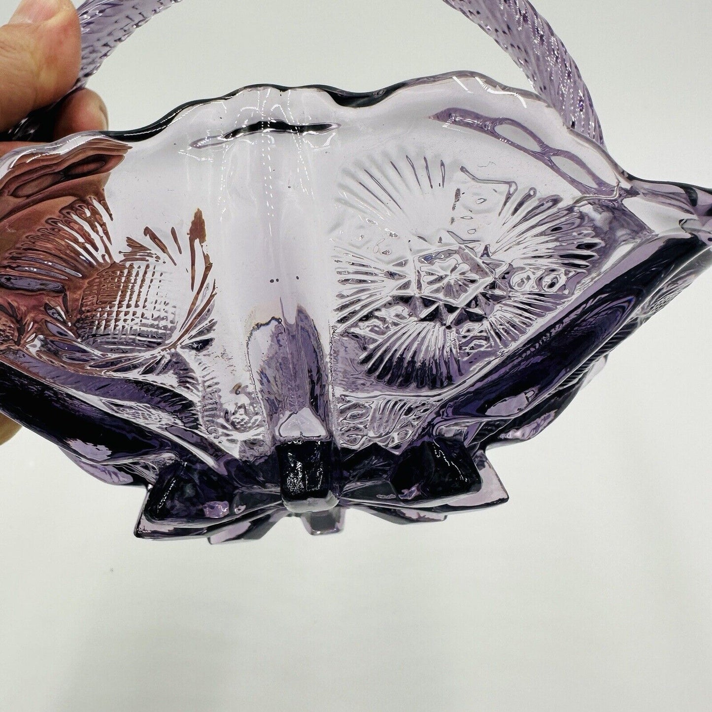 Fenton Basket 95th Anniversary Amethyst Thistle Pattern Home Decor Tags USA