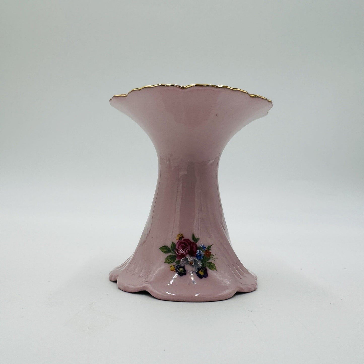 Leander 1946 RGK China Of Boheme Pink Floral Candleholder Porcelain Vintage