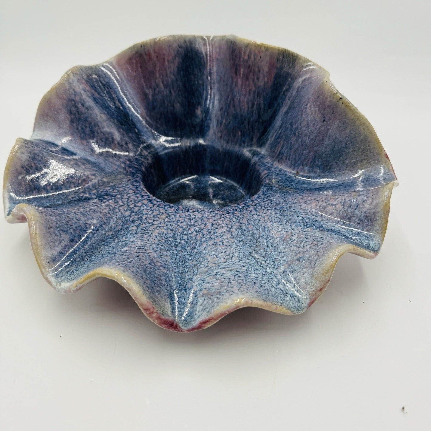 Studio Art Pottery Shell Large Candle Holder MCM Vintage Pink Purple Signed Rare