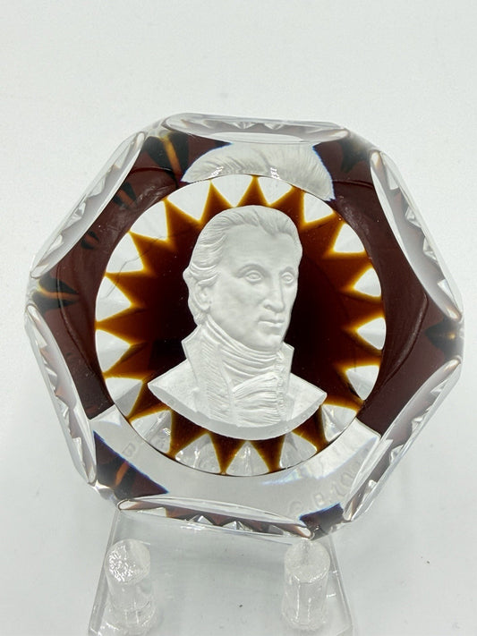 Baccarat France Crystal JAMES MONROE Sulphide Paperweight Ruby Red Faceted