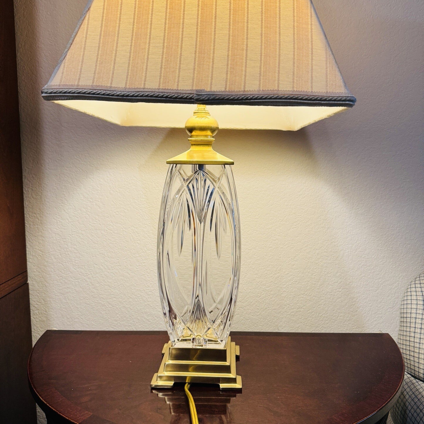 Waterford Finn Versailles Crystal Table Lamp w/Brass Base 26in Original Shades