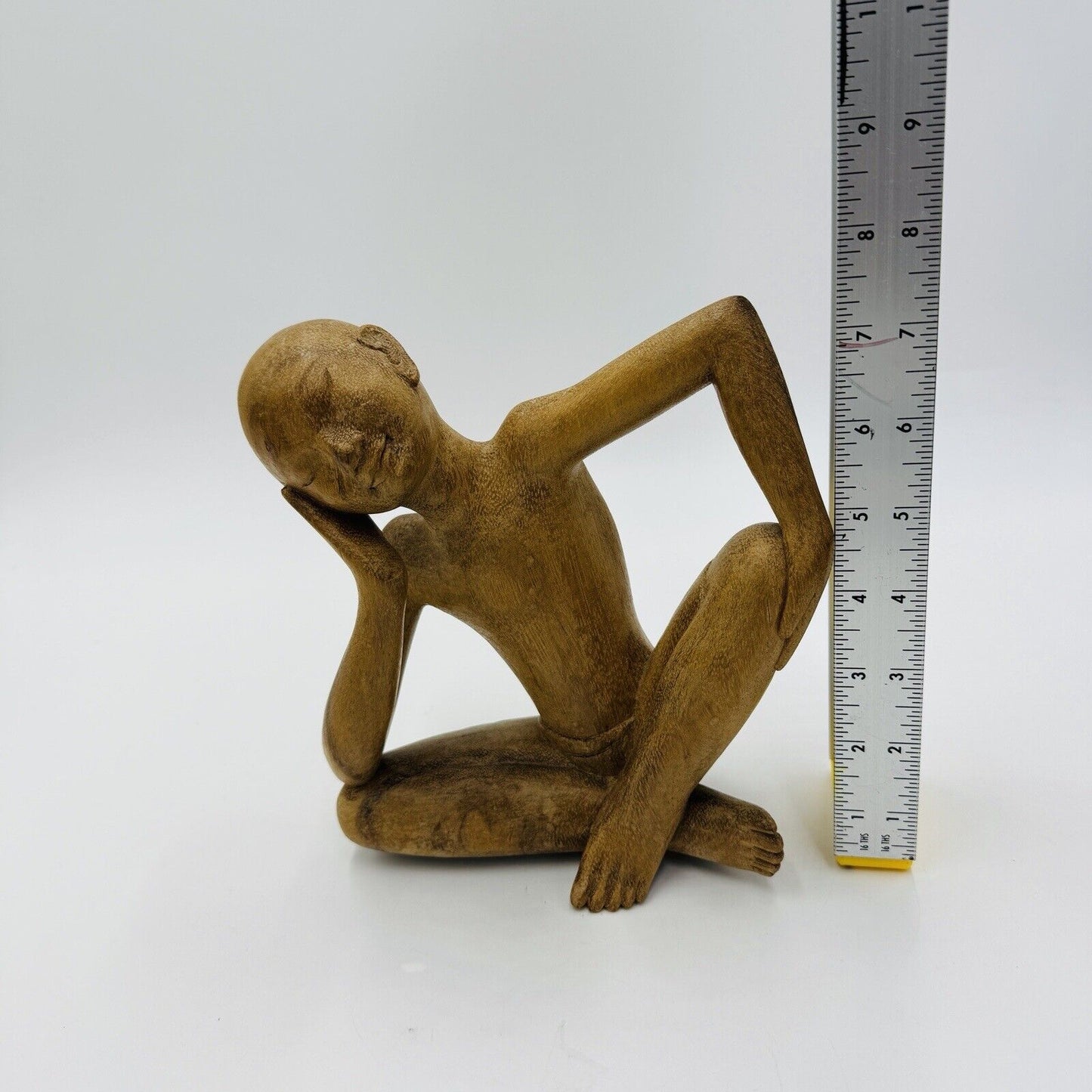 The Thinker Wood Carved Vintage Balinese Figural Sculpture c. 1970's