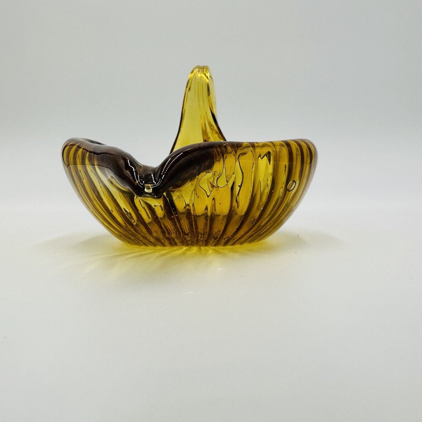 Swan Bowl Glass Figurine Vintage Art Amber Orange Candy Dish Decorative