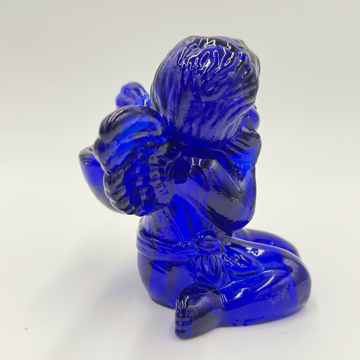 Vintage Art Glass Cherub Blue Cobalt Sitting Angel Candle Holder 5”