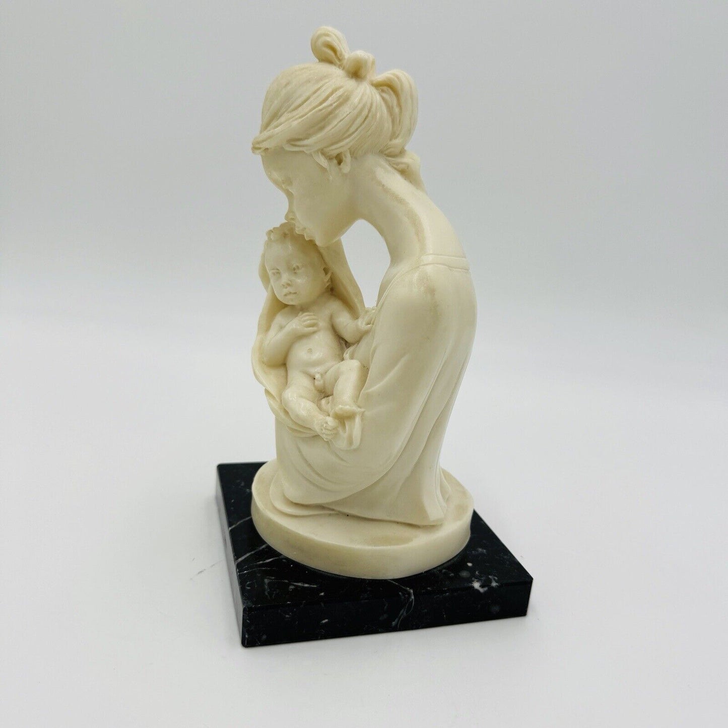 A. Santini Mother & Child Alabaster Sculpture Classic Figurine 7.5” Italy Vtg