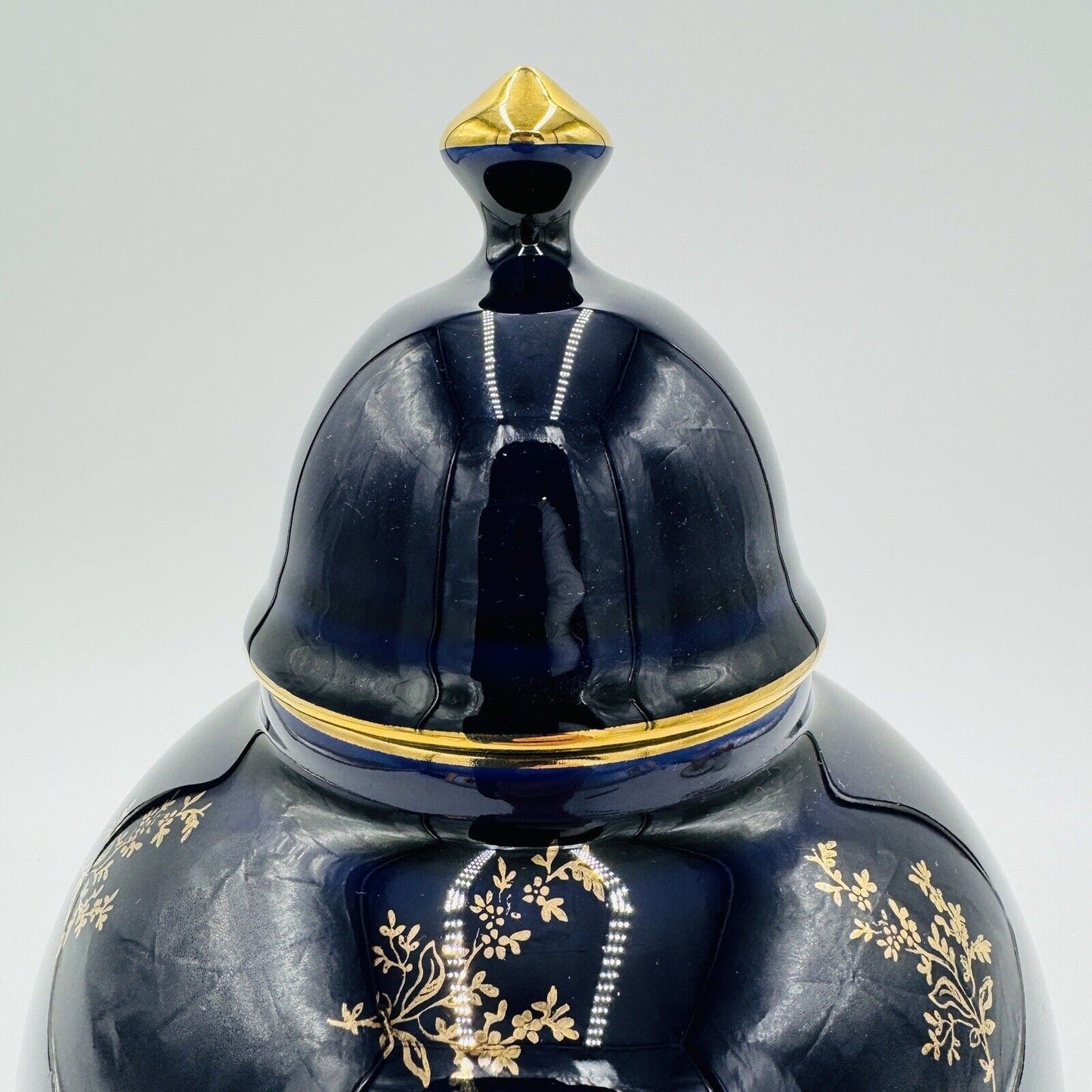 Limoges France Cobalt Blue Urn W/ Lid courting couple porcelain 9.5” Gold Trim