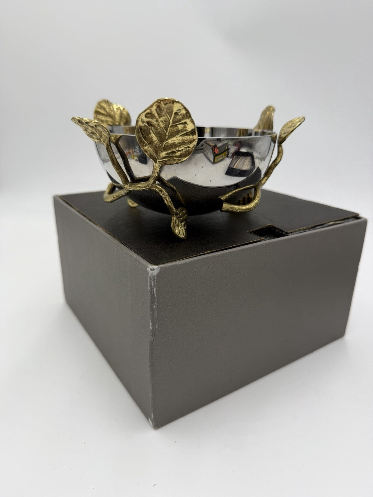 Michael Aram Botanical Lovebirds Ginkgo Branch Stainless Gold 3”x5” Nut Bowl