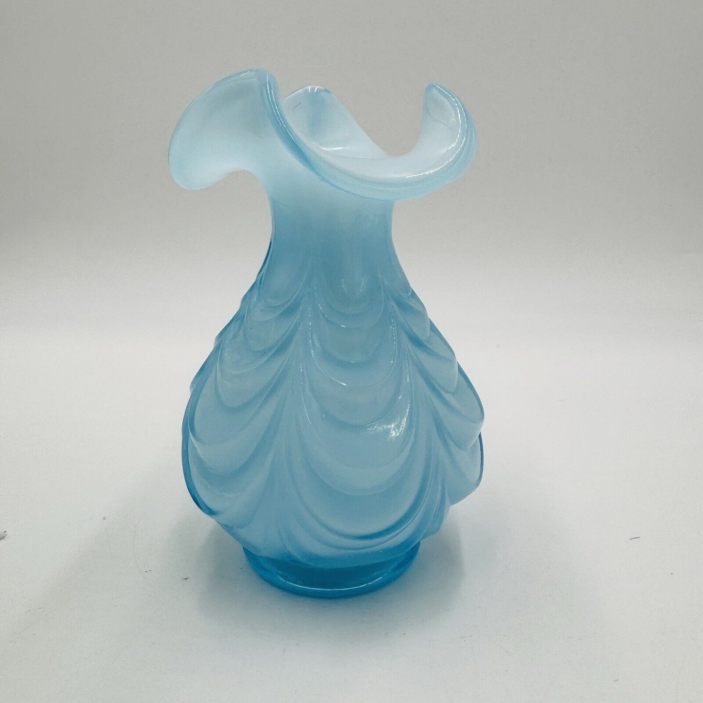 Fenton Art Glass Blue Drapery Small Vase MCM 6” Vintage USA Rare