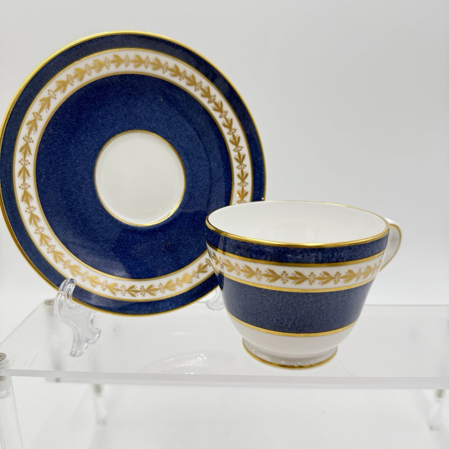 Rare Spode CRAVEN English Pattern Porcelain Teacup & Saucer Blue Gold Lauren