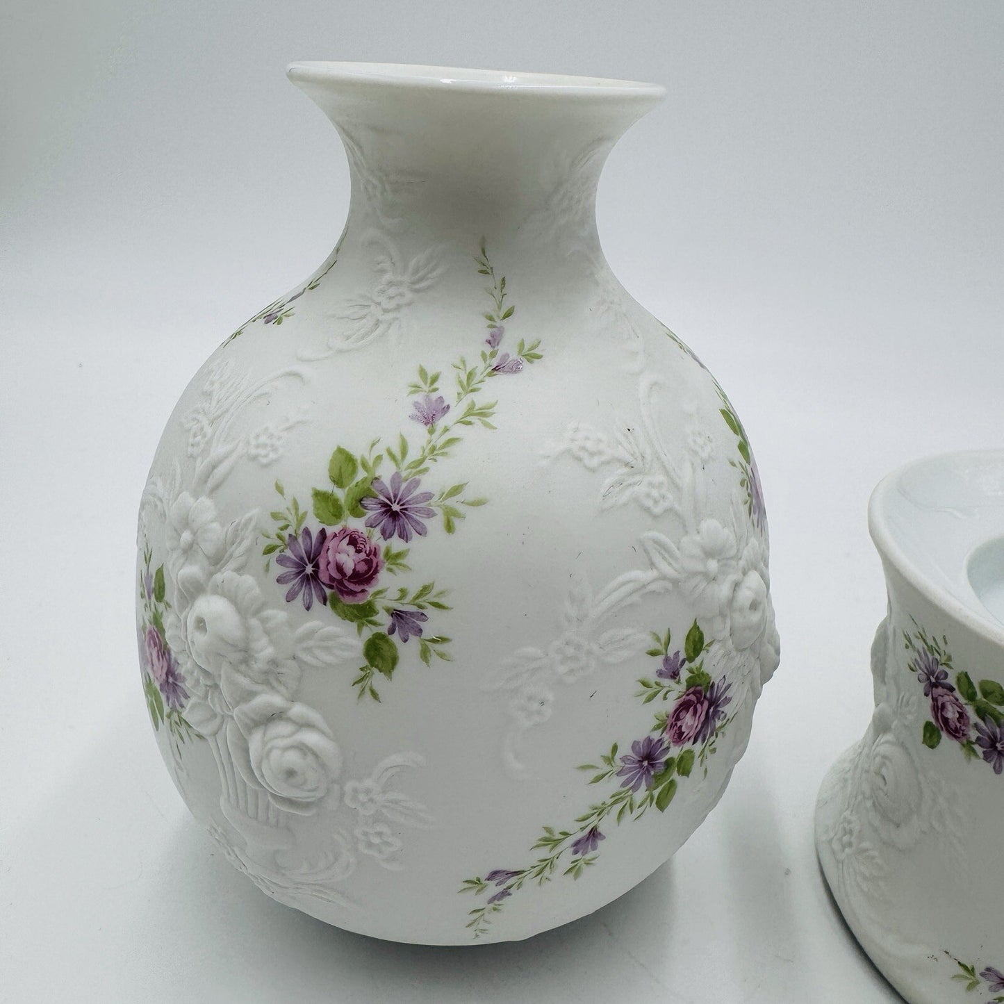 Kaiser Porcelain West Germany Monaco Patterned Bud Vase and Votive Candleholder