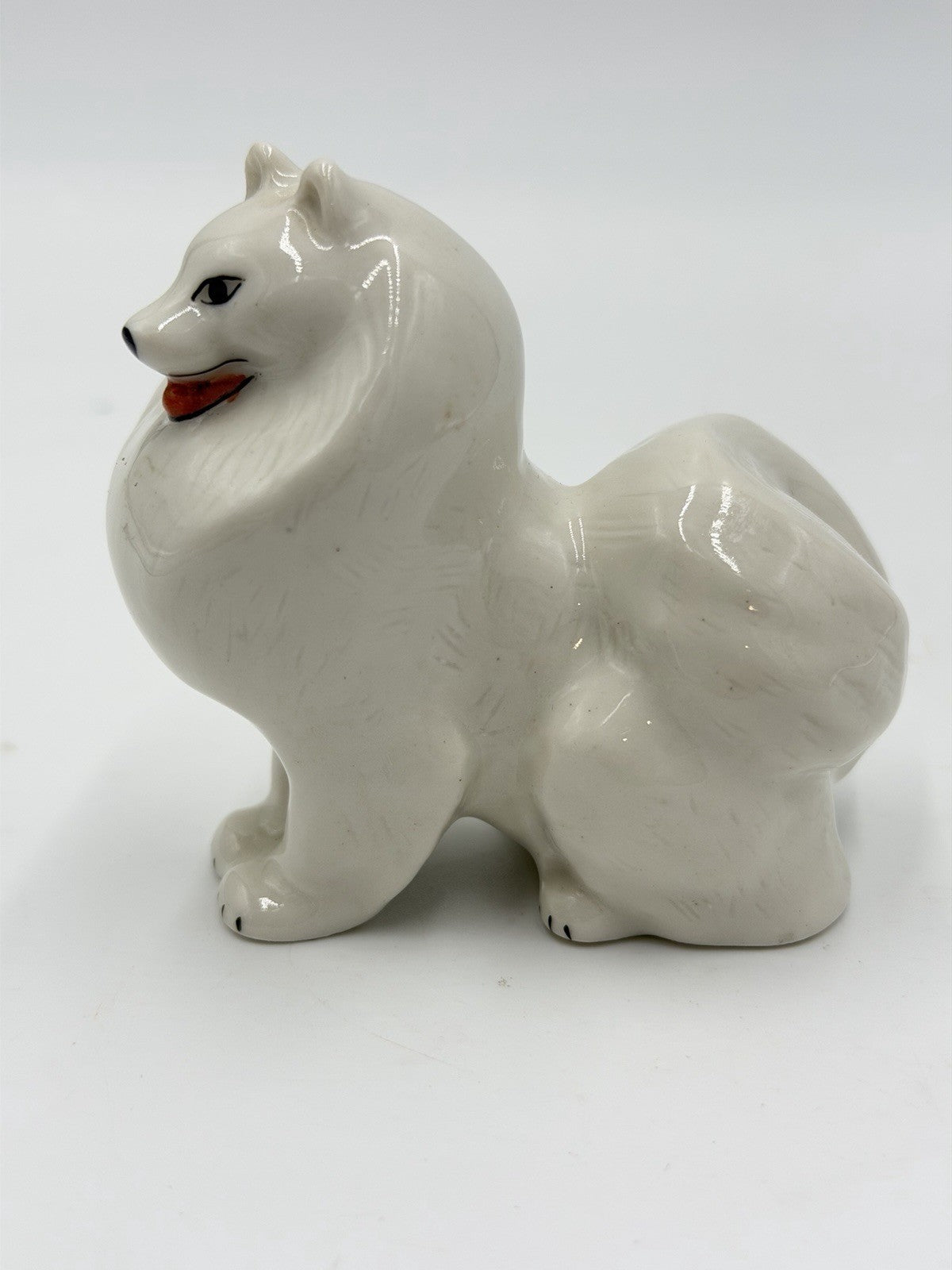Vintage USSR Lomonosov Porcelain Dog Figurine Russia Samoyed White Glossy 3” H