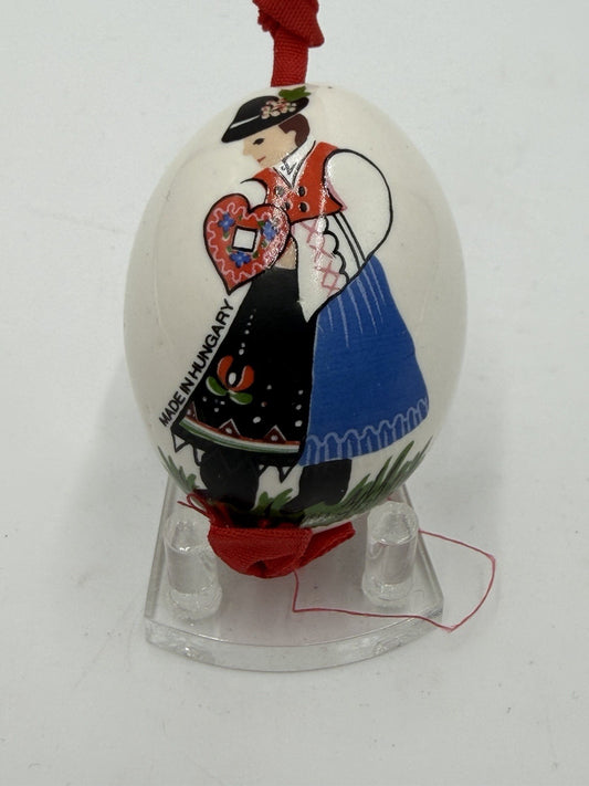 Budapest Hungary European Handpainted Ceramic Egg Christmas Ornament 3.5” 1991
