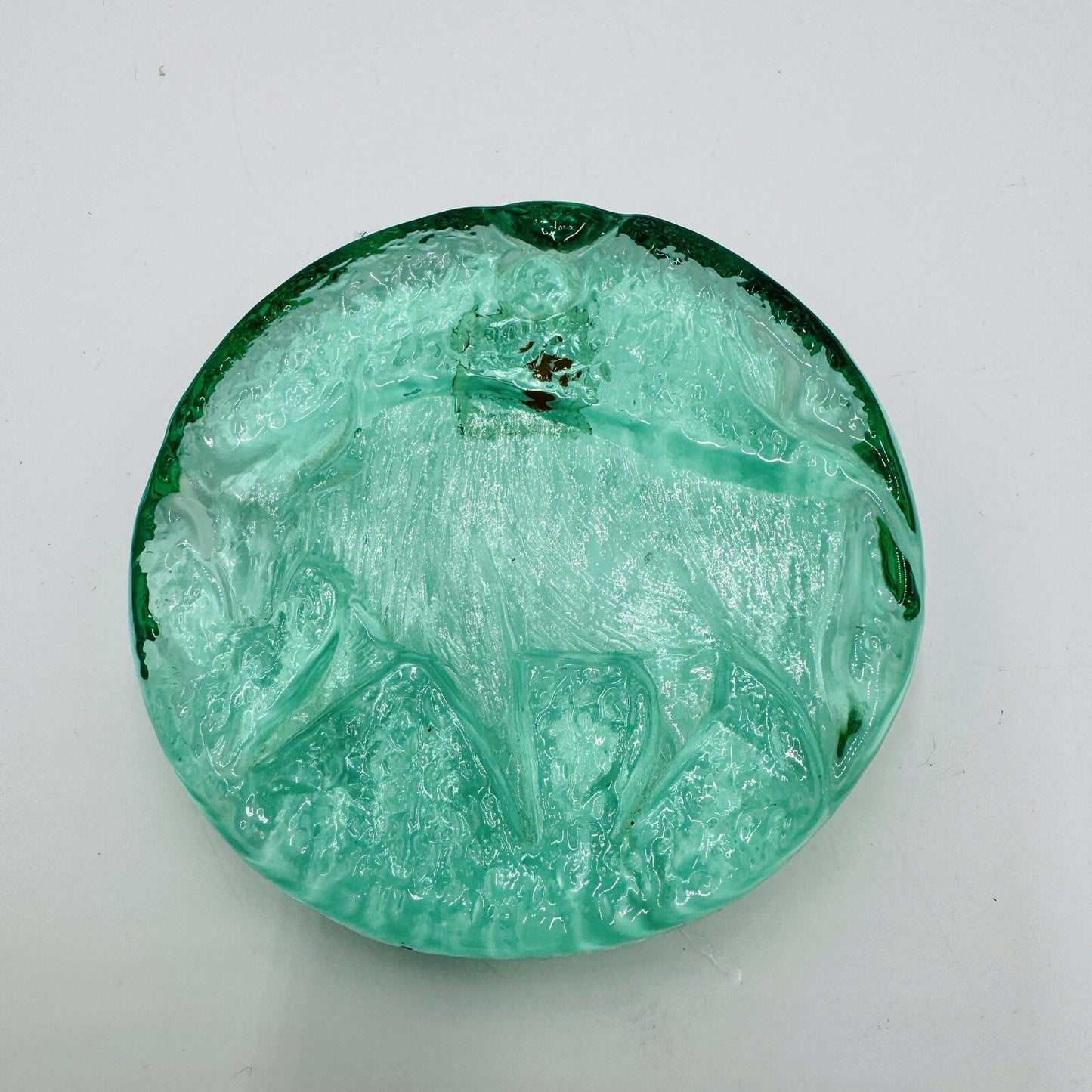 Blenko Art Glass Green Zodiac Taurus Green Paperweight Original Sticker