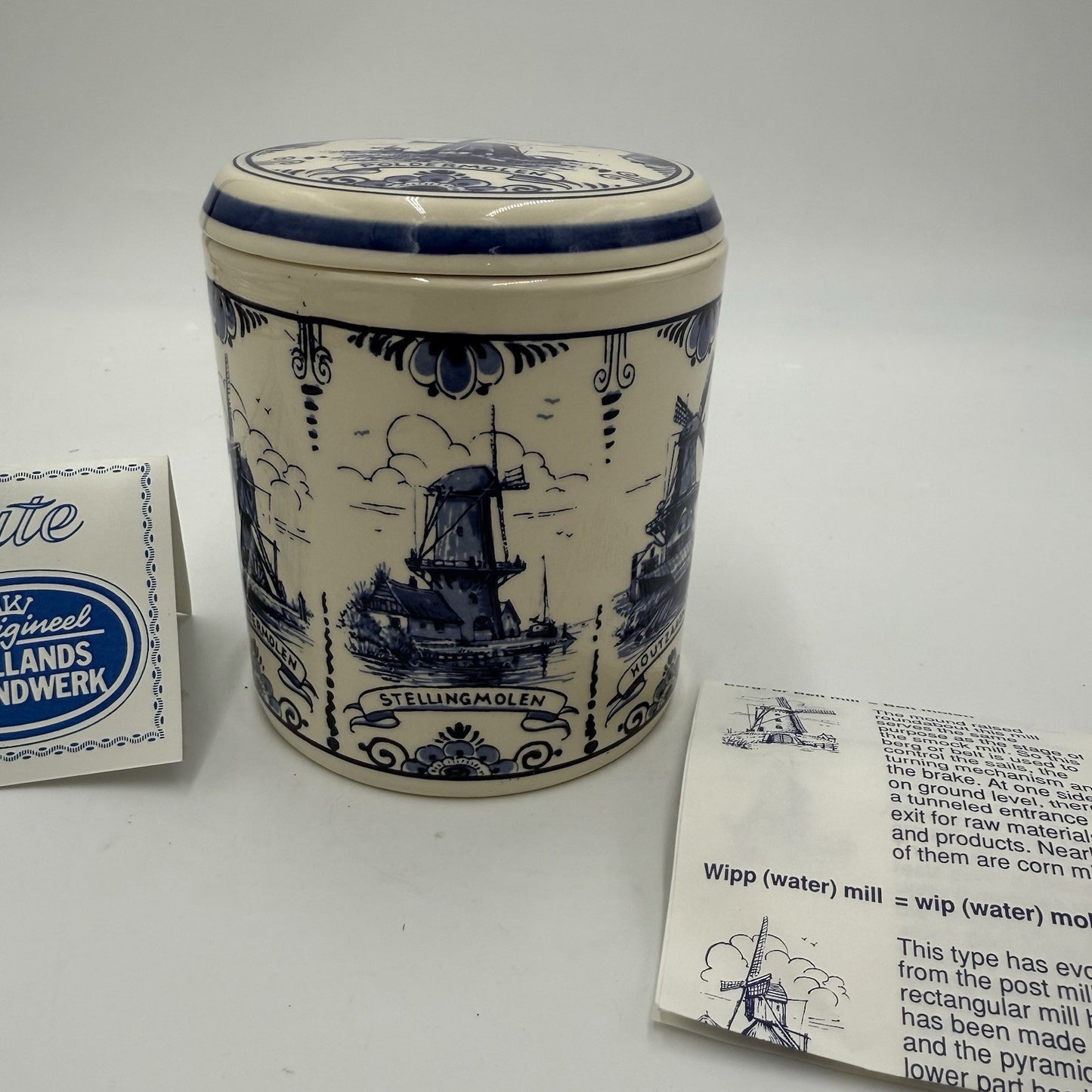 Vintage Delft Blue Windmill Storage Canister Hand Painted Dutch COA Paperwork