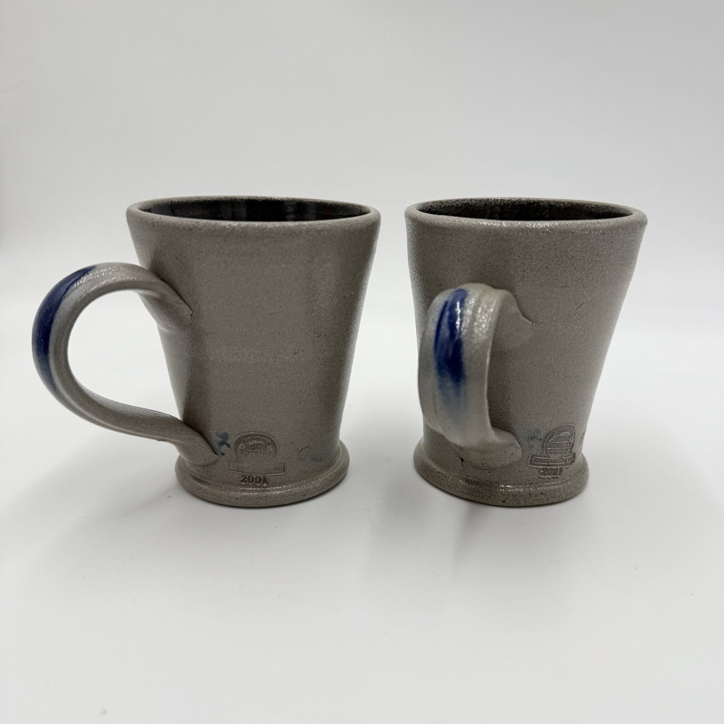 Rowe Pottery Works Salt Glazed Blue Flower Mug Coffee / Tea Cup - 2001 Vintage