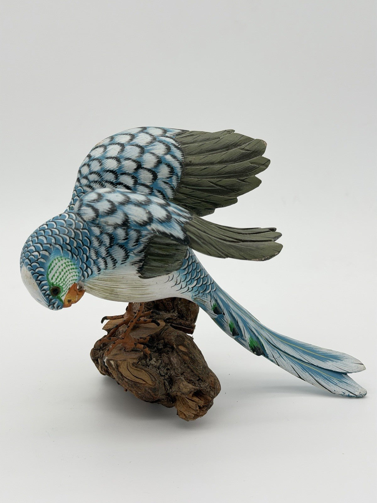 Folk Art Wood Carved Painted Parakeet Wall Hanging Figurine