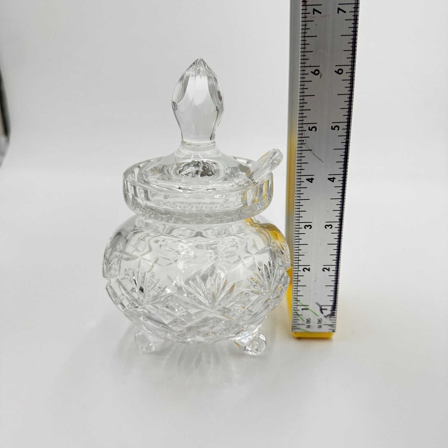 Vintage Essex crystal Footed Jam/Jelly W/lid Spoon Cut Clear