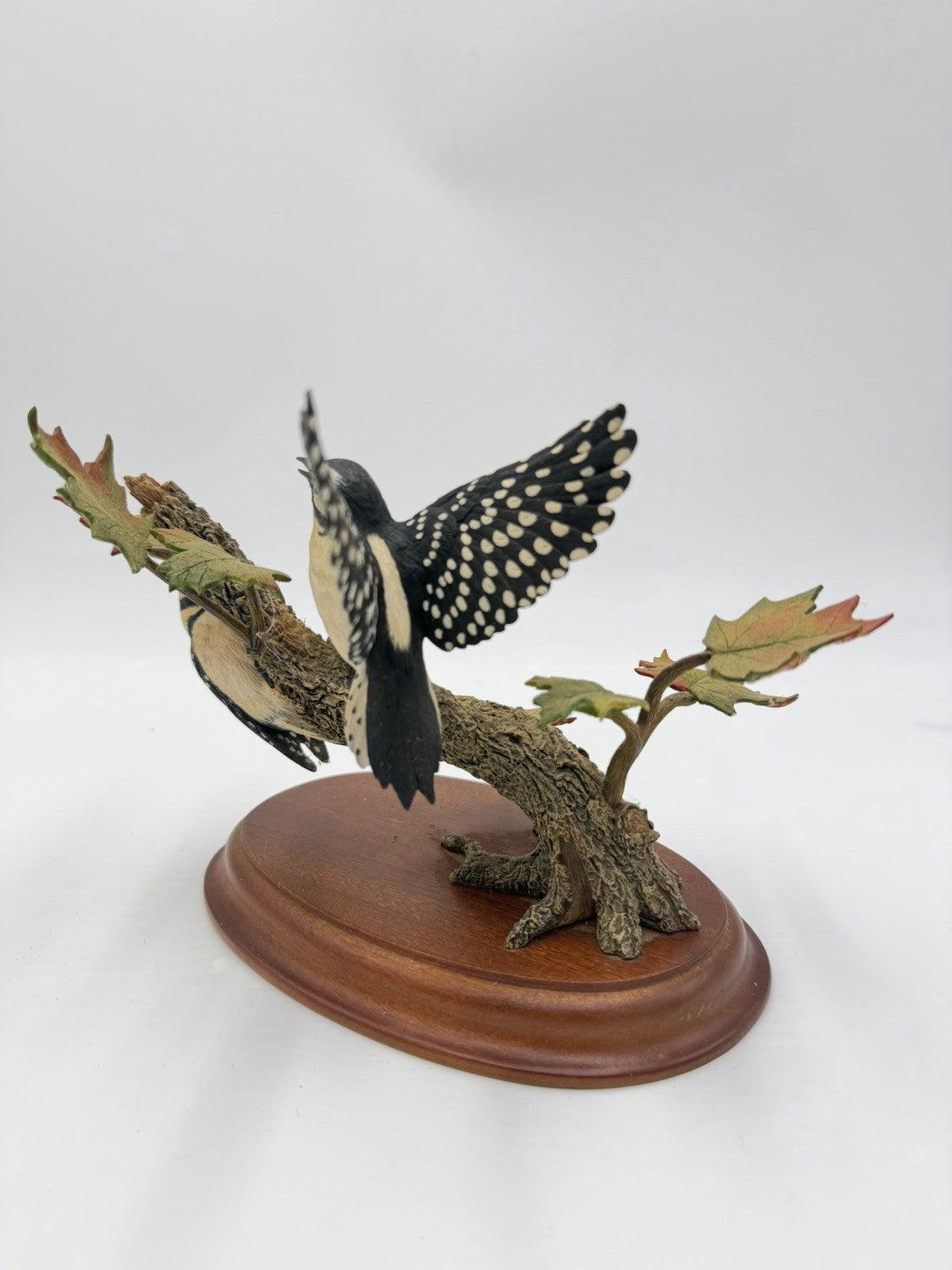 Danbury Mint Autumn Wonder Downy Woodpeckers Figurine Bob Guge Wood Base