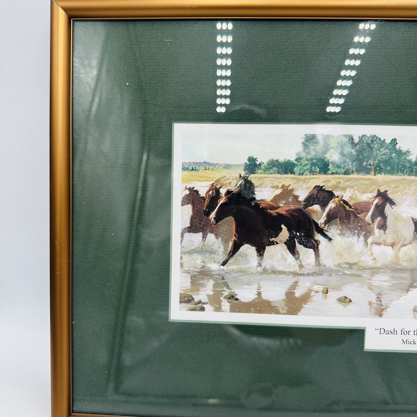 Mick B. Harrison Horses Print Frame Dash For The Cottonwoods Signed COA Wall Art