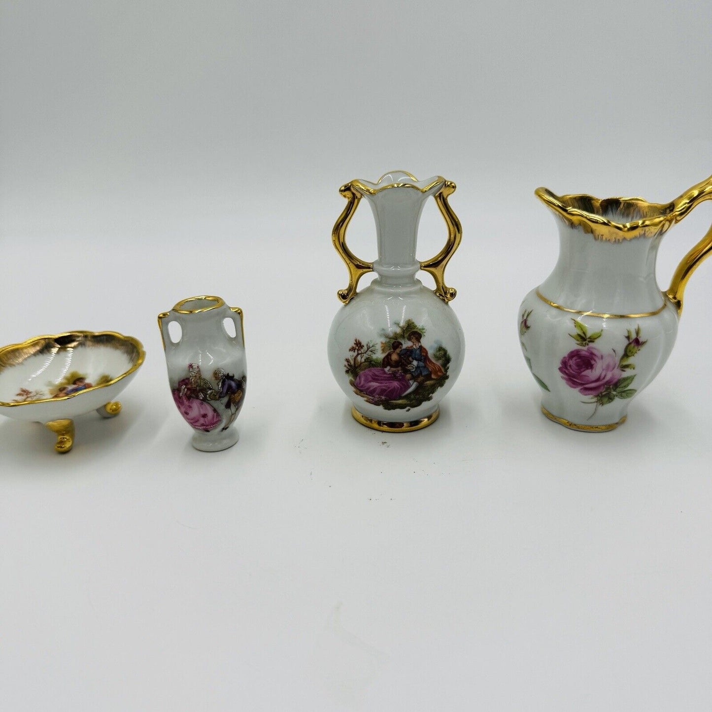 Limoges France Porcelain Miniature Painted Set Mini Vase Urn Bowl
