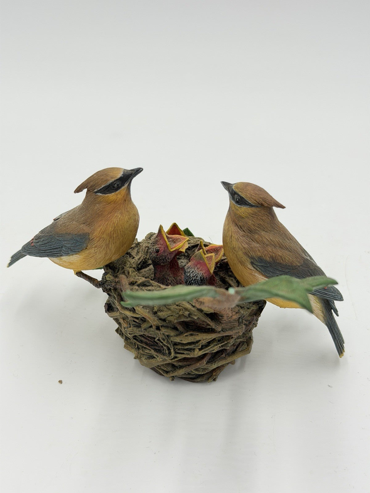 The Danbury Mint Cedar Waxwings Birds on Nest Figurine by Bob Guge Painted Vtg