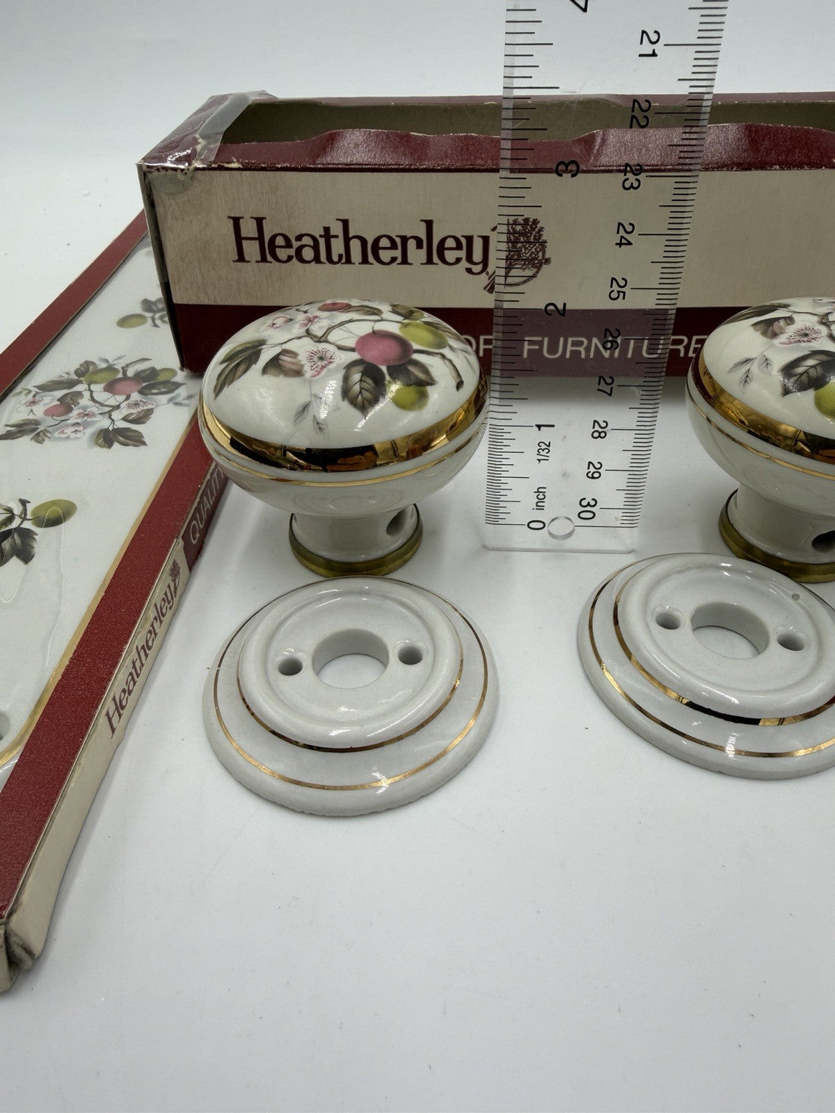 Heatherley victorian porcelain 22A Apple blossom door knob mortice set UK