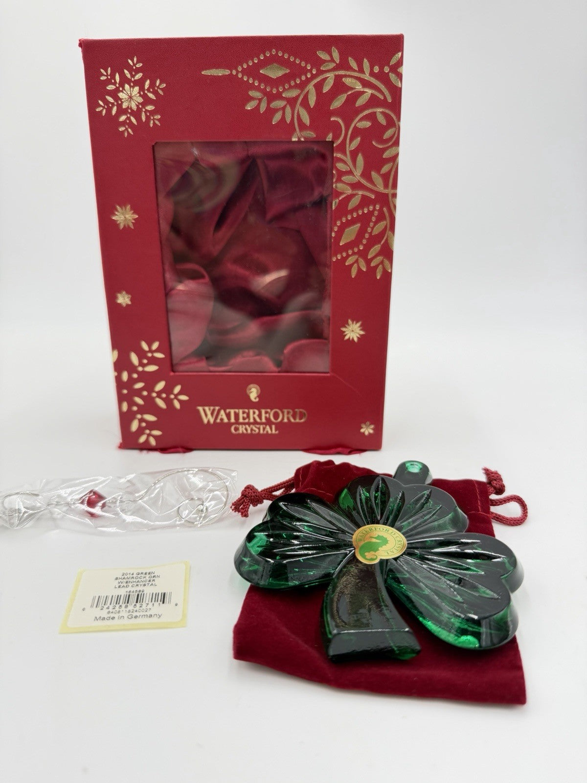 Waterford Crystal 2014 Green Shamrock Ornament W/enhancer Lead Crystal