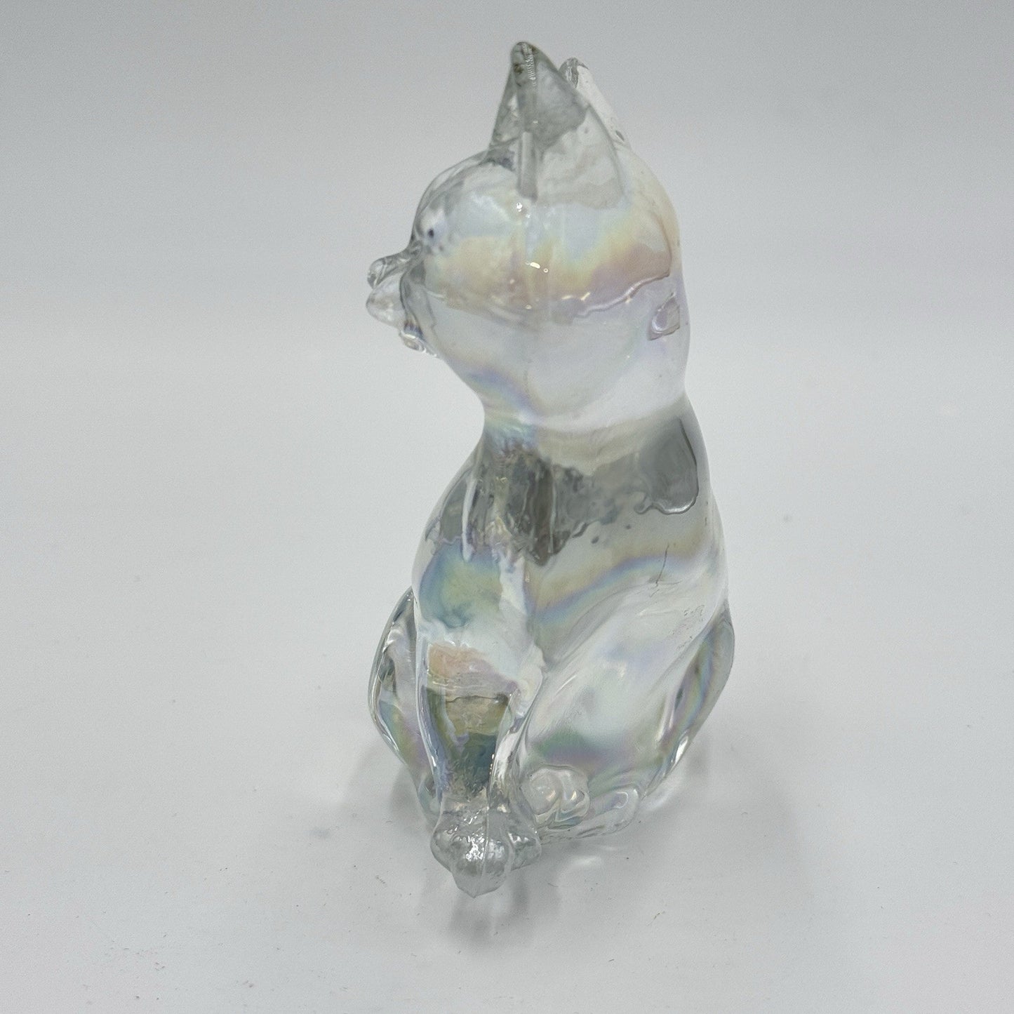 Fenton Carnival Glass IRIDESCENT /clear CAT Sitting Kitten PAPERWEIGHT Figurine