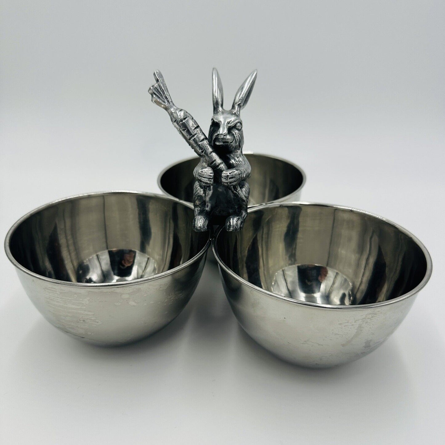 Nicole Miller Rabbit Candy Dish Platter Bunny Silver Easter Nut Bowls