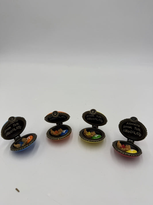 Boyds Bear M&M Resin Trinkets Box Always Room 4 Chocolate Blue Yellow Orange Red