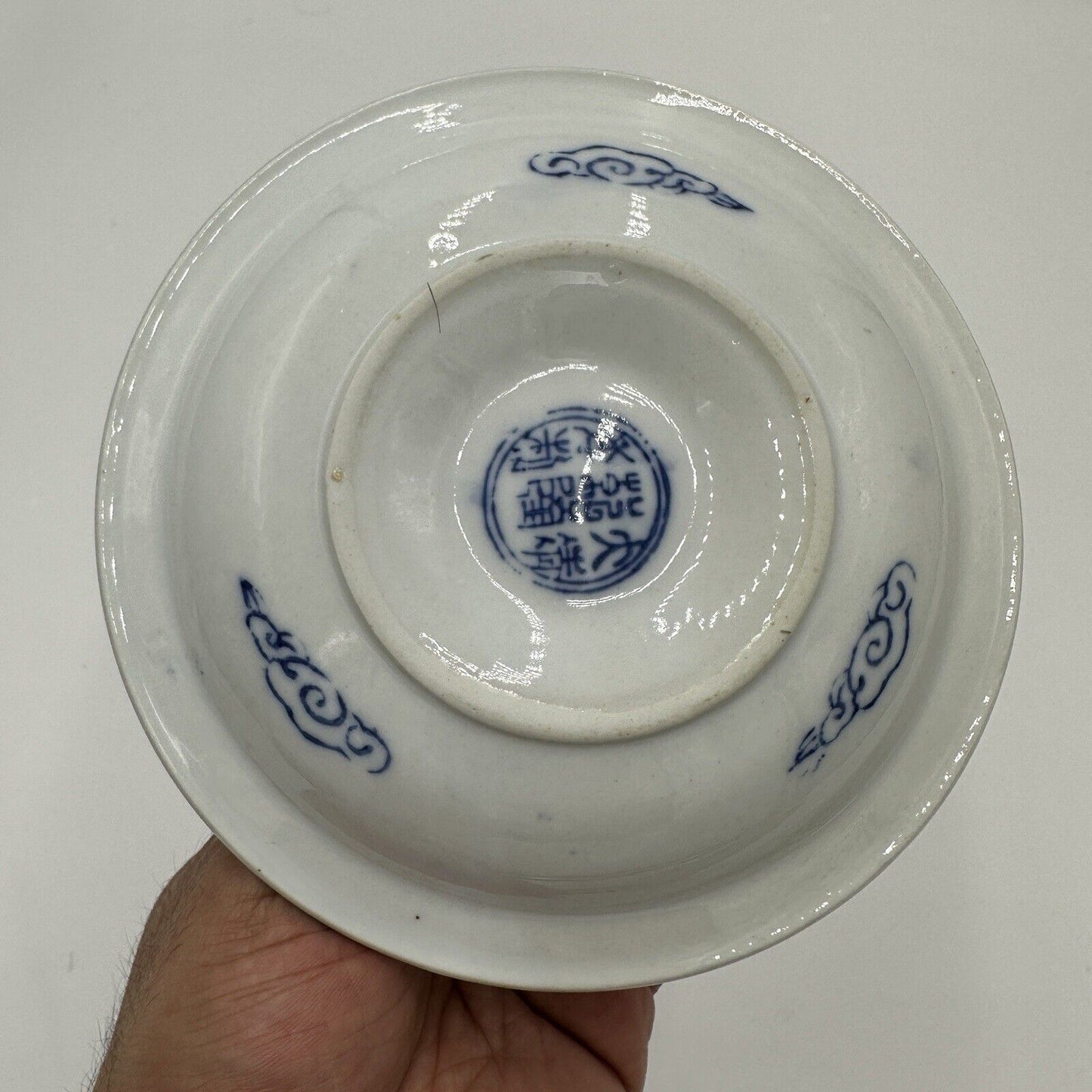 Ming Dynasty Candle Holder Vintage Glossy White & Blue Asian Decor Porcelain