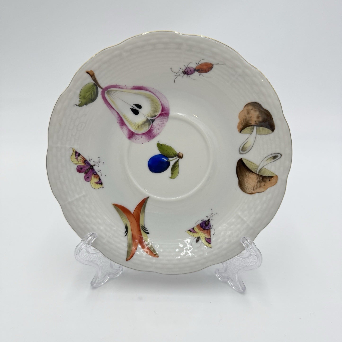 Antique 1930 Herend Hungary Porcelain Market Garden Tea Saucer Hand Painted
