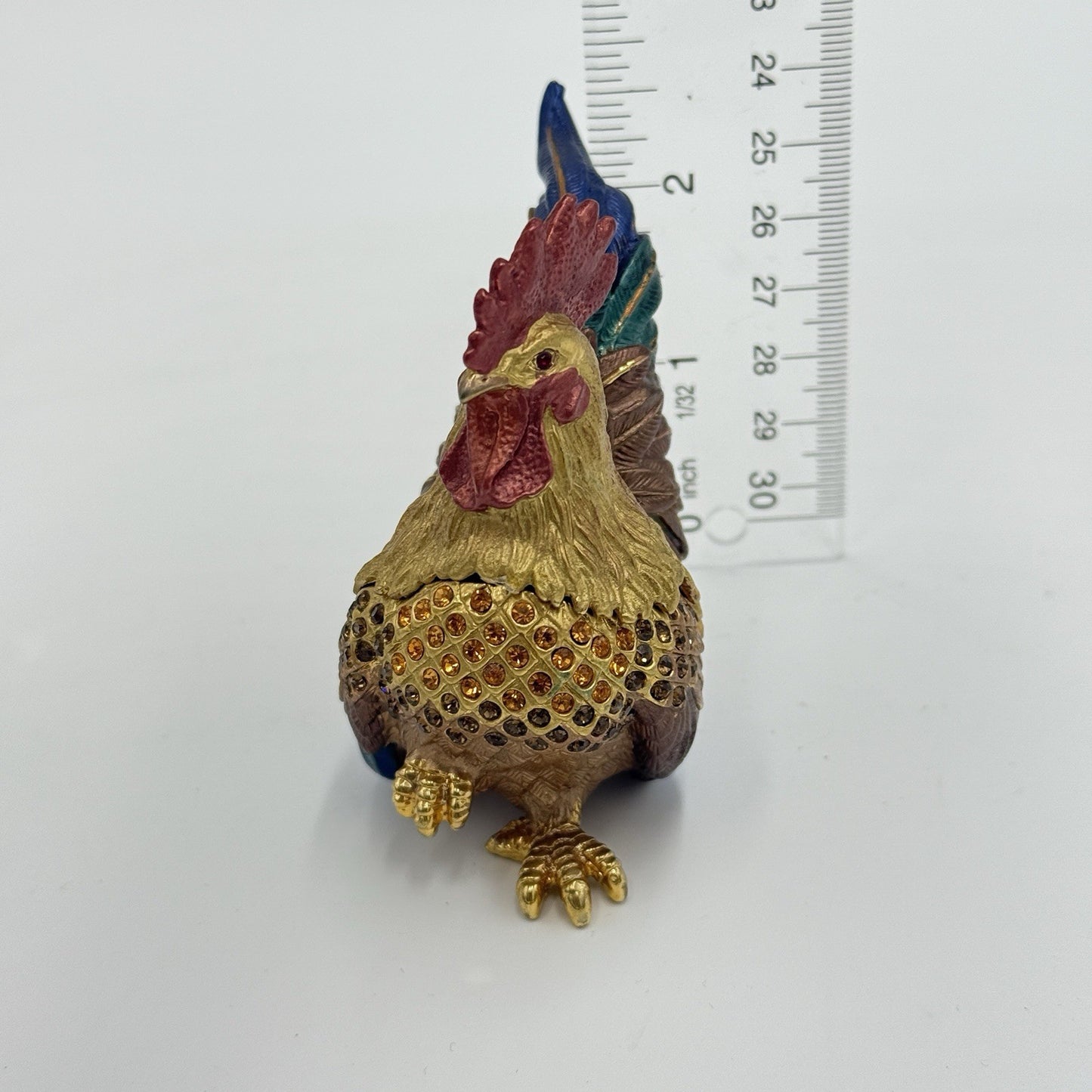 Vintage Rucinni Rooster Trinket Box Jeweled With Swarovski Crystals Original Box