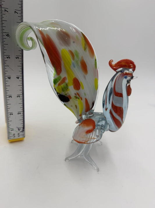 Vintage Murano Art Glass Rooster Hand Blown Multicolor Figurine 6.5”