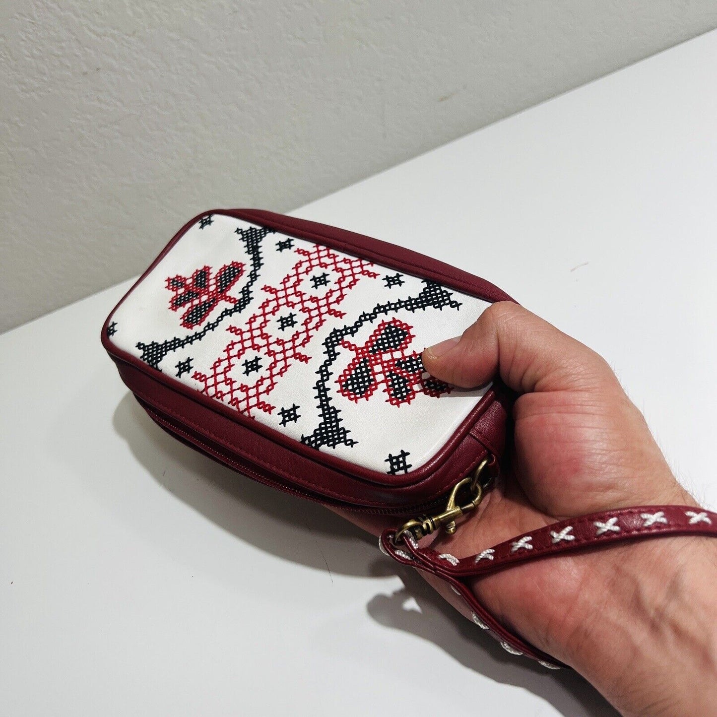 Isabella Fiore Clutch Wristlet Women's Handbag Black Red Embroidered Purse Bag