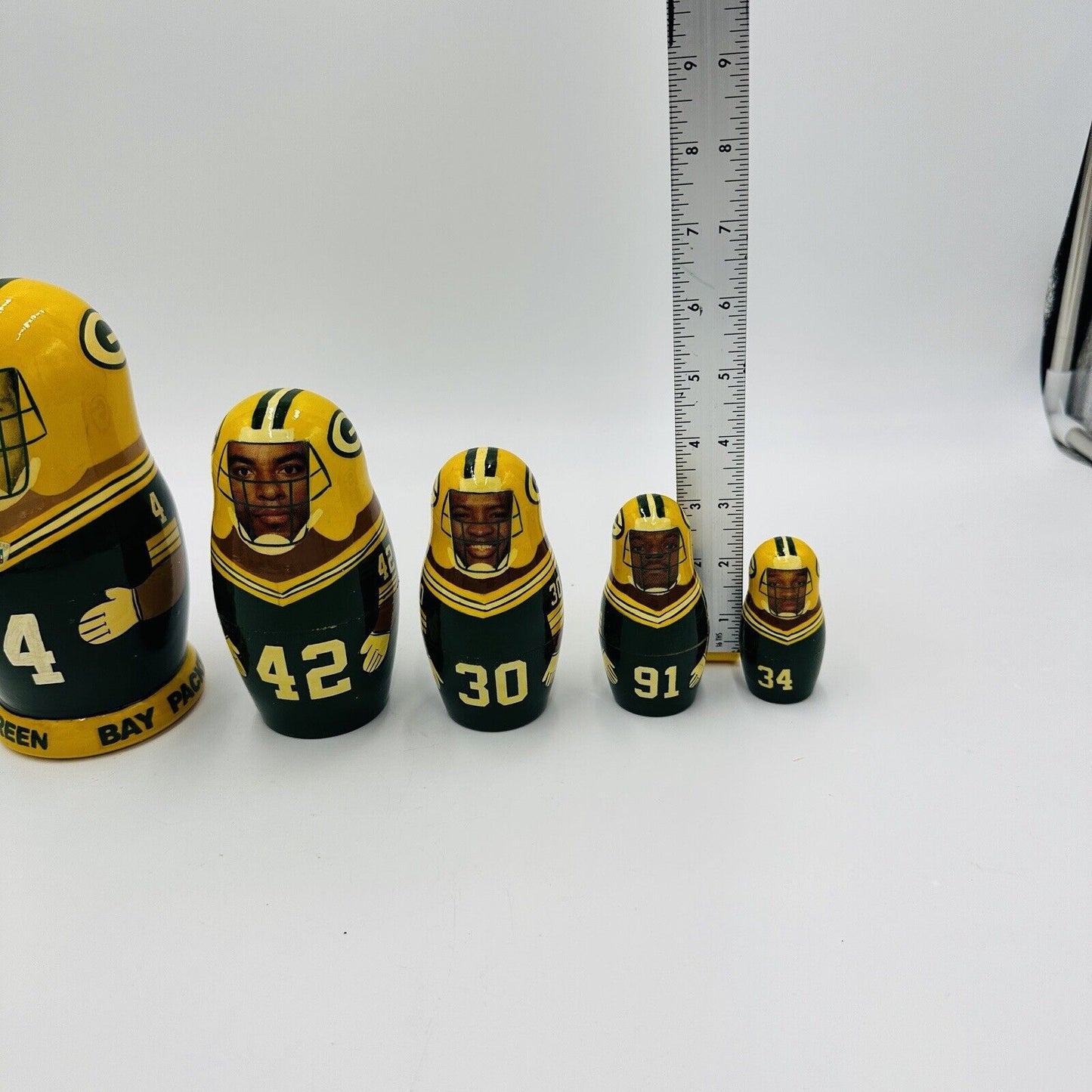 Green Bay Packers Nesting Dolls Handmade Vintage 2002 Set 5 Wisconsin