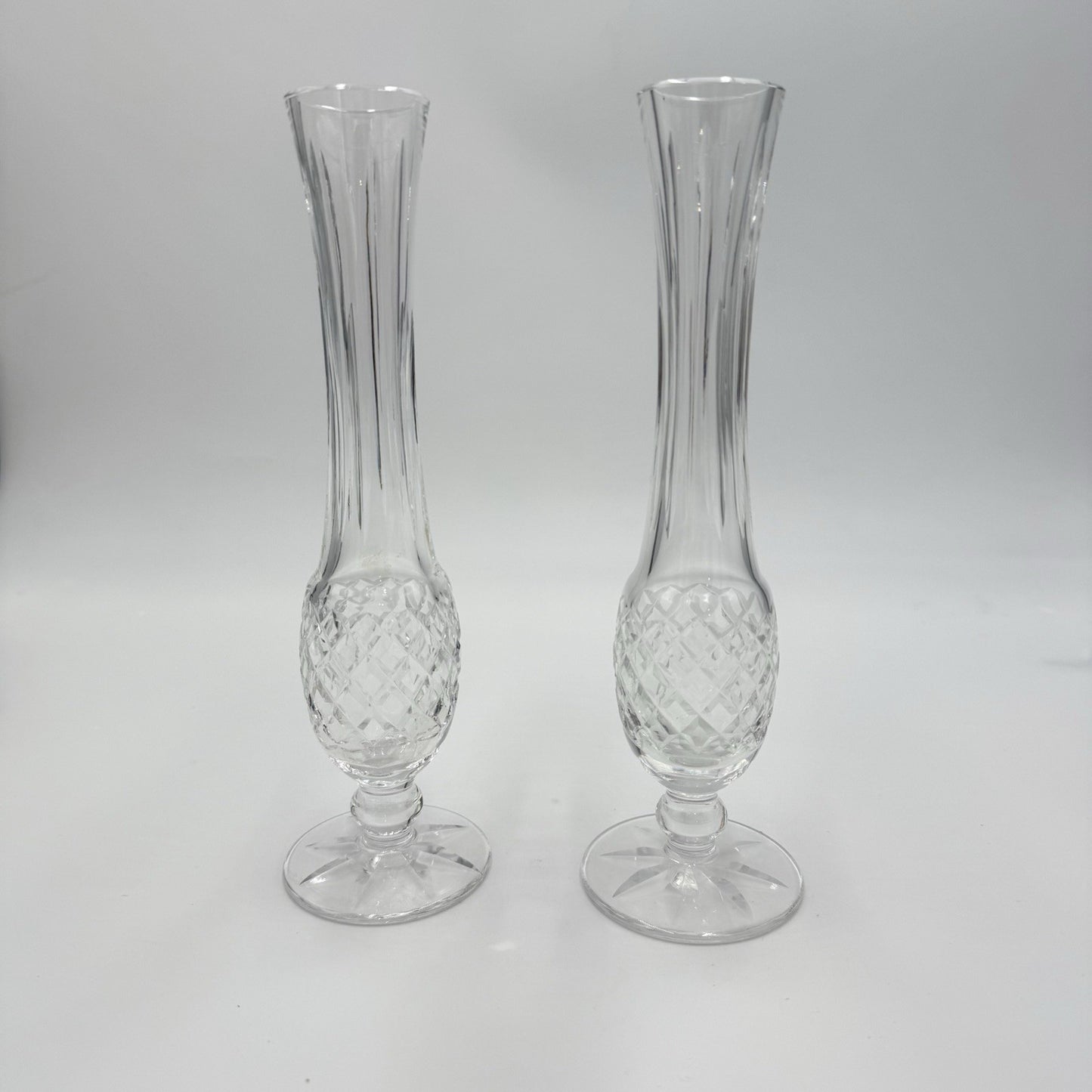 Vintage Waterford Crystal Lismore Alana 9 1/2" Pedestal Footed Bud Vase Pair