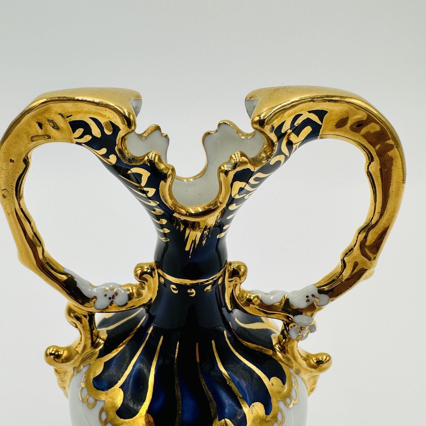 Royal Dux Vase Porcelain Bohemia Cobalt Blue Ornate Gold Floral Victorian Vtg