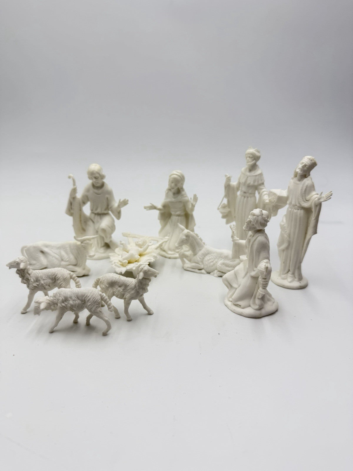 Vintage White PVC Nativity Hong Kong Set 11 PCs 4.5”H Wise Men Joseph Mary Jesus